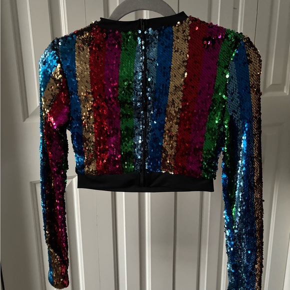 Cropped Long Sleeve Sequin Top - Multicolor Stripes - Picture 15 of 15